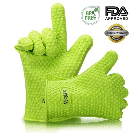 Blinkeen® Silicone Heat Resistant BBQ Grill Gloves ，Great for Barbeque, Oven, Cooking, Frying, Baking, Smoking, Potholder . [Green]
