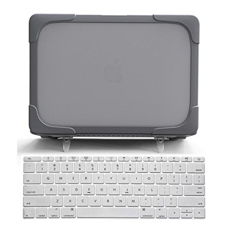 Ivos Heavy Duty Slim Rubberized See-Through Shockproof Plastic Hard Shell Cover Case with TPU Bumper, Kickstand and Keyboard Cover for MacBook Air 11 11.6 inch A1370 A1465 - Gray