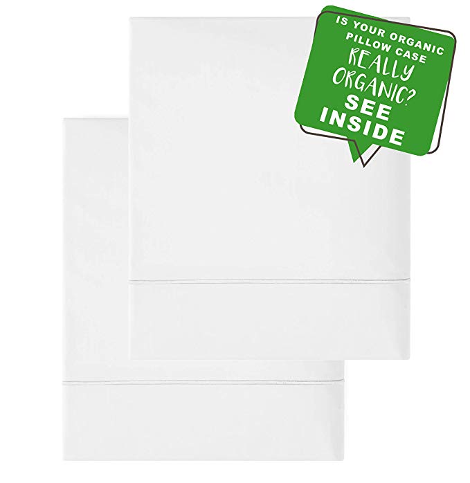 MakeMake Organics GOTS Certified Organic Pillow Cases (Set of 2) | Super Soft Sateen Organic Cotton Pillow Cases | Envelope Closure Anti Allergy Chemical Free | Bright White | (Standard/Queen) 20x30