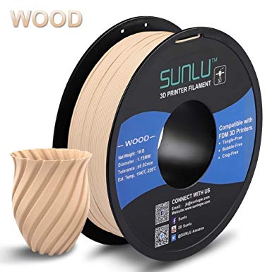 SUNLU Wood 3D Printer Filament 1.75mm PLA Filament 1kg/Spool for 3D Printing, Dimensional Accuracy  /- 0.02 mm, Real Wood Filament