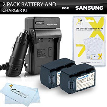 2pk Samsung HMX-F90, HMX-F90, HMX-F90BN, HMX-F90WN/XAA Camcorder Battery Lithium Ion (1200 mAh 3.7v) - Replacement For Samsung IA-BP105R Battery   Ac/Dc Rapid Travel Charger   LCD Screen Protectors