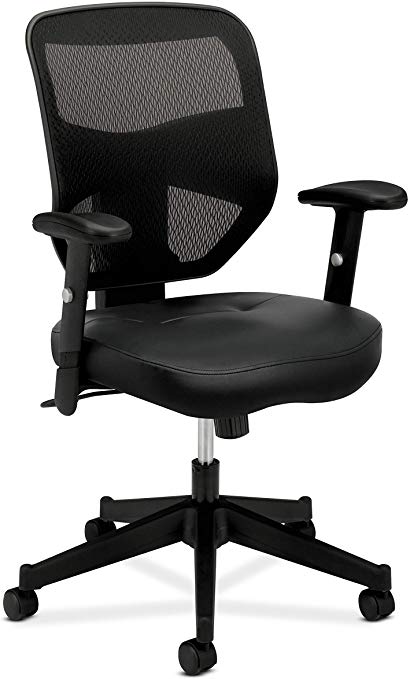 HON Prominent Leather Task Chair - High Back Mesh Work Chair with Adjustable Arms, Black (HVL531)