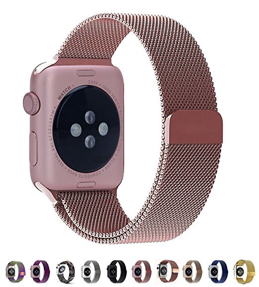 Leefrei Milanese Loop Woven Stainless Steel Mesh with Magnetic Closure Watch Band for Apple Watch Series 2 Series 1 42mm - Rose Gold