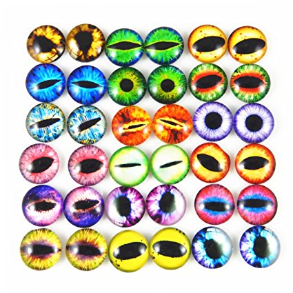 JulieWang 8mm 100pcs Mixed Style Dragon Eyes Round time gem cover Glass Cabochon Dome Jewelry Finding Cameo Pendant Settings