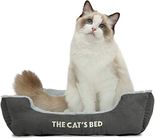 The Cat's Bed, Premium Grey Cat Bed, Luxury Plush Pillow & Fully Washable, Extremely Soft, Warm & Comfortable – The Ultimate Cute Cat Kitten Bedroom Decor