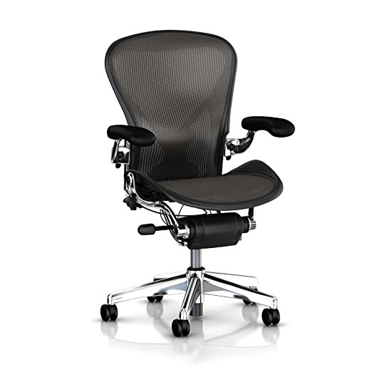 Herman Miller Executive Classic Aeron Task Chair: Tilt Limiter w/Seat Angle Adj - PostureFit Support - Fully Adj Leather Arms - Standard Carpet Casters