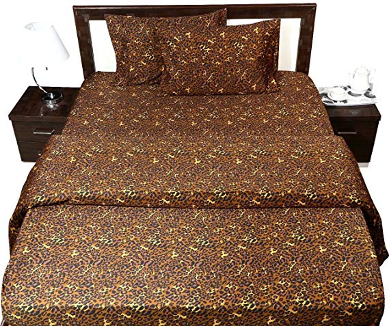 Bedding 4 PCs Sheet Set 100% Pure Cotton 600 Thread Count Fitted Sheet fits upto 15 Inch Deep Pocket mattress (Leoprad Animal Print, California King Size) By Sleep well