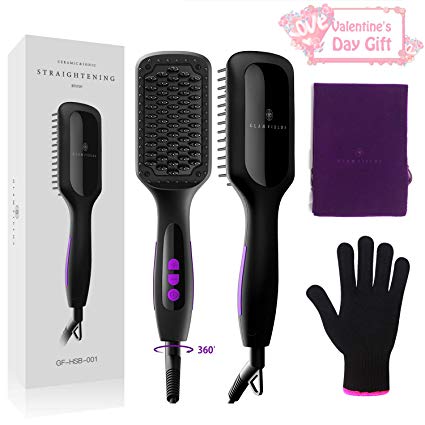 Hair Straightening Brush, GLAMFIELDS Electrical Heated Brush Irons Hair Straightener with Faster Heating MCH Technology and Auto Temperature Lock