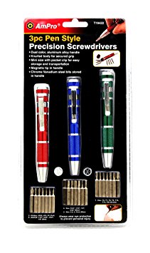 Ampro T19422 Pen Style Precision Screwdrivers, 3-Piece
