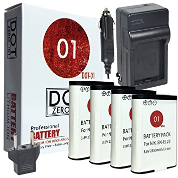 4x DOT-01 Brand Nikon P900 Batteries and Charger for Nikon P900 Camera and Nikon P900 Battery and Charger Bundle for Nikon ENEL23 EN-EL23