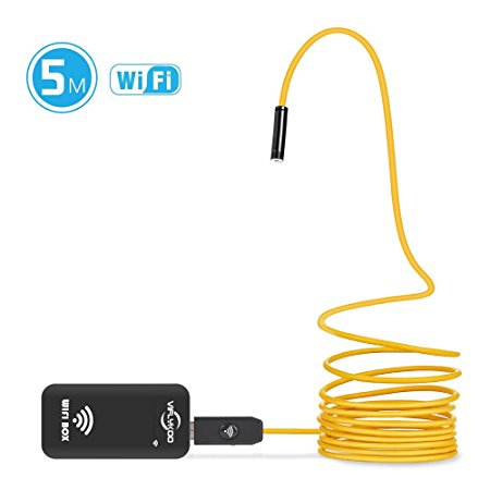 Wireless Endoscope, VIFLYKOO WiFi Borescope Inspection Camera Waterproof 2.0 Megapixels HD 6 Adjustable LED Lights Snake Camera for Android and IOS Smartphone, iPhone, PC, Tablet (16.4 ft/ 5M)