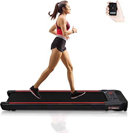 PEXMOR Under-Desk Walking Treadmill, Assembly-Free w/Portability Wheels, 1-6KM/H Adjustable Speed, Remote Control, LED Display, for Home Gym Office Cardio Fitness, Max 240 LB Weight Capacity