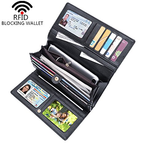 i2crazy Women's Large Capacity RFID Blocking Wallet Trifold Luxury Leather Clutch Wallet Card Holder Travel Purse