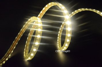 CBConcept® UL Listed, 16.4 Feet, Super Bright 4500 Lumen, 3000K Warm White, Dimmable, 110-120V AC Flexible Flat LED Strip Rope Light, 300 Units 5050 SMD LEDs, Waterproof IP65, Accessories Included, Size: 0.51 Inch Width X 0.31 Inch Thickness- [Christmas Lighting, Indoor / Outdoor Rope Lighting, Ceiling Light, Kitchen Lighting] [Ready to use]