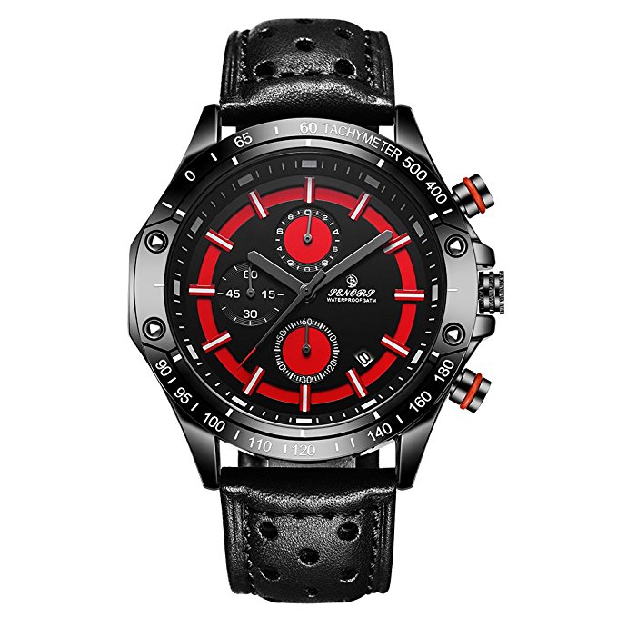 Men's Fashion Business Leather Watch Chronograph With Dress Sport Analog Quartz Auto Date Wrist Watch