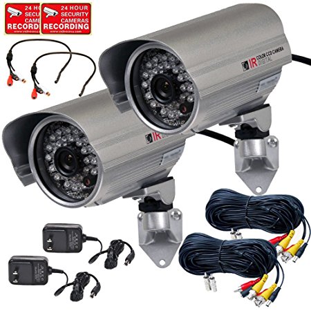 VideoSecu 2 x Outdoor Bullet Security Cameras Built-in 1/3" Sony Effio CCD 700TVL Day Night Vision Wide Angle Lens IR Infrared Home CCTV with Audio Microphones, Cables and Power Supplies IR45HE AC1