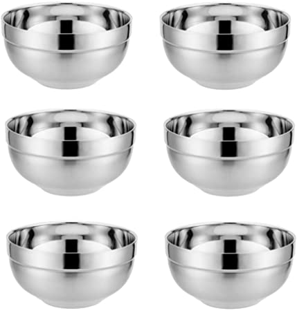 35oz Metal Rice Cereal Bowls Disumos Stainless Steel Serving Bowls Double Walled Ice Cream Soup Bowls Heat Insulated Mixing Bowls Set 6 Pack