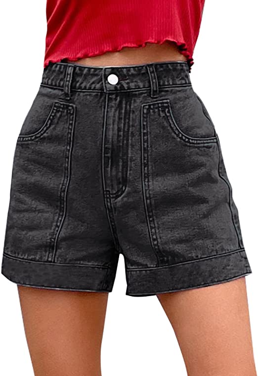Kate Kasin Women Vintage Denim Shorts High Waisted A Line Jeans Short with Pocket