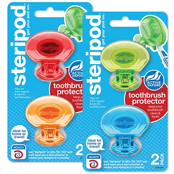 Steripod Steripod Clip-on Toothbrush Protector (4 Steripods) Blue/Green/Red/Orange, 4 Count (510027543)