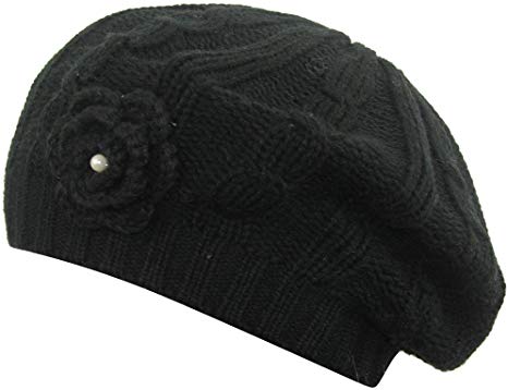MINAKOLIFE Women Crochet Braided Knit Flower Beret Baggy Beanie Ski Cap Hat