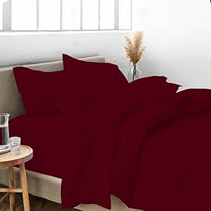 Queen Size 100% Egyptian Cotton 800 Thread Count 4 Piece Sheets Set - 18" Inch Deep Pocket, Smooth & Soft Sateen Weave, Premium Quality Hotel Bedding, Burgundy Stripe