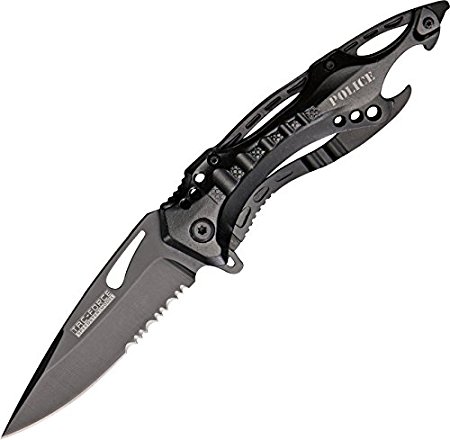 TAC Force TF-705BK Assisted Opening Tactical Folding Knife, Black Half-Serrated Blade, Black Handle, 4-1/2-Inch Closed