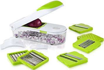 Gourmia GCU9215 Multipurpose Kitchen Dicer Set Mandoline, Julienne, Slicer, Chopper, Shredder,and Grater Set With 7 Interchangeable Stainless Steel Blades,Hand Guard,Storage Lid&Cleaning Tool,BPA free