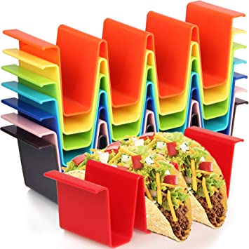 Youngever 8 Pack Plastic Taco Holder Stand, Dishwasher Top Rack Safe, Microwave Safe, Set of 8 Assorted Colors (Rainbow)