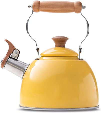 ROCKURWOK Tea Kettle Stovetop Whistling Teapot Yellow, Stainless Steel, 1.6-Quart