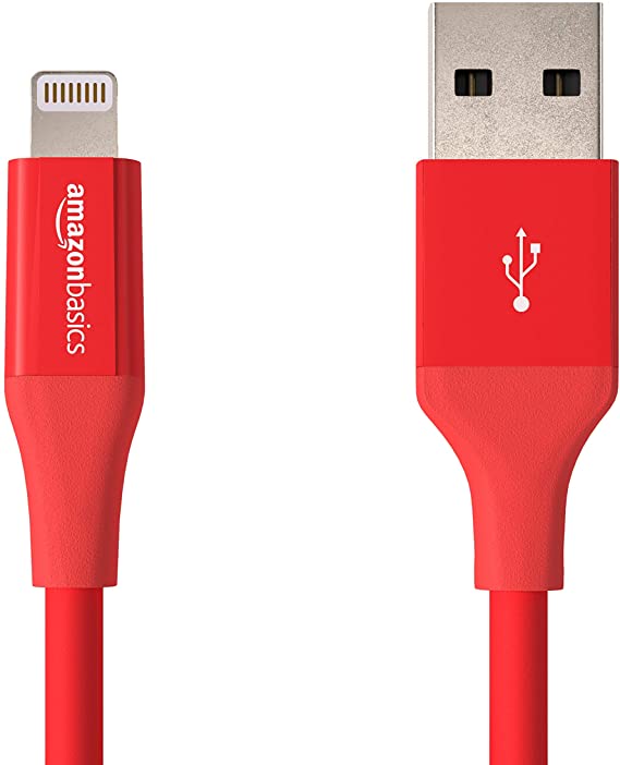 AmazonBasics Lightning to USB A Cable, Advanced Collection, MFi Certified iPhone Charger, Red, 4 Inch