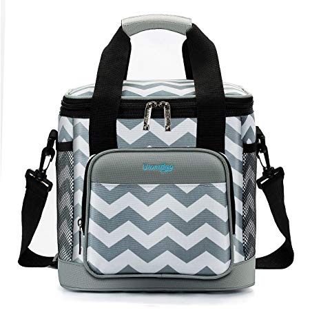 UtoteBag Lunch Bag Large Capacity Insulated Cooler Bag Leakproof Adult Lunch Box Bag With Removable Shoulder Strap for Work / School / Office / Picnic,Men Women (Grey with White)