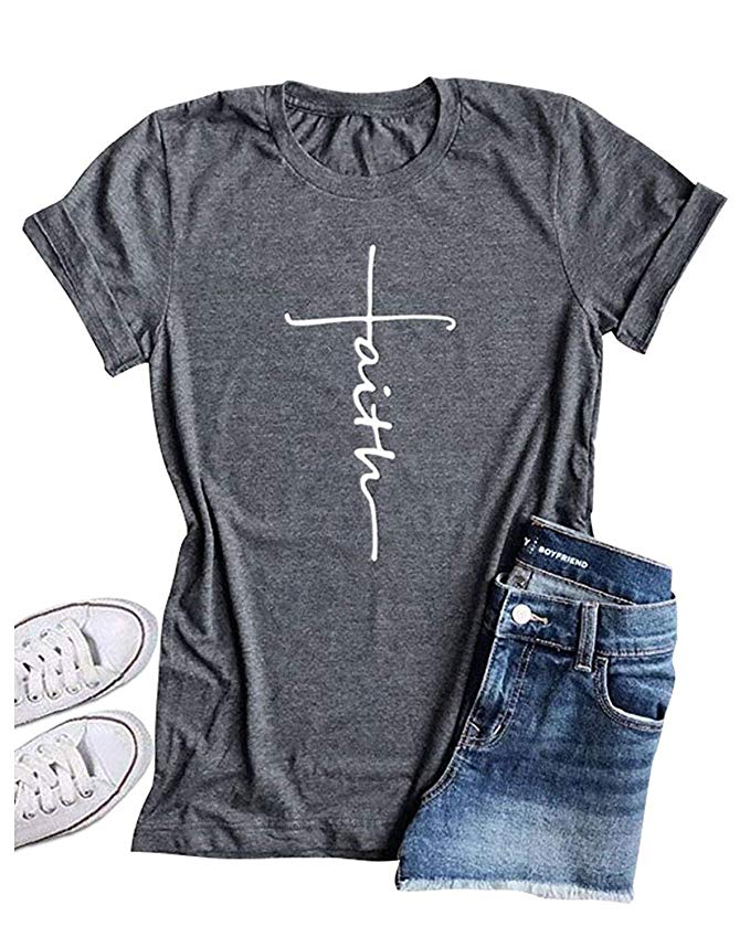Enmeng Womens Causal Faith Printed T-Shirt Christian Graphic Tees