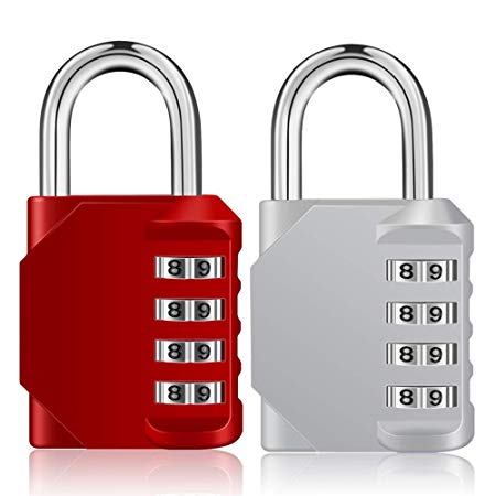 Combination Lock 2 Pack,4 Digit Combination Lock for School Gym Locker(Silver & Red)