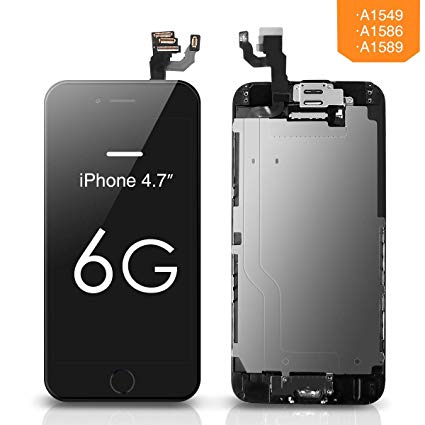 Compatible with iPhone 6 Screen Replacement Black 4.7 Inch Full Assembly LCD Display Digitizer with Front Camera, Ear Speaker, Proximity Sensor and Repair Tool Kit (A1549 A1586 A1589)