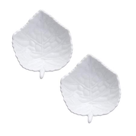 HIC Harold Import Co. 73/66/2 HIC Leaf-Shaped Tea Bag Holder and Resting Caddy Set of 2 Fine White Porcelain