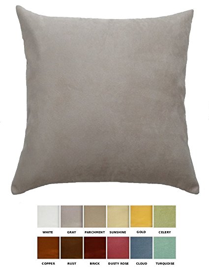 DreamHome - Solid Faux Suede Decorative Pillow Cover/Euro Sham, 26" X 26" - Gray