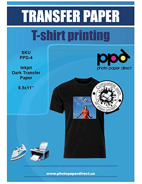 PPD Inkjet Iron-On Dark T Shirt Transfers Paper LTR 8.5x11" pack of 20 Sheets (PPD004-20)