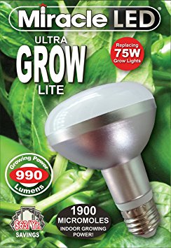 Miracle LED 605038 9.5-Watt (75-Watt) Commercial Hydroponic Ultra Grow Lite Bulb, 990 Lumens, BR30 Full Spectrum Plant Growing Light Bulb