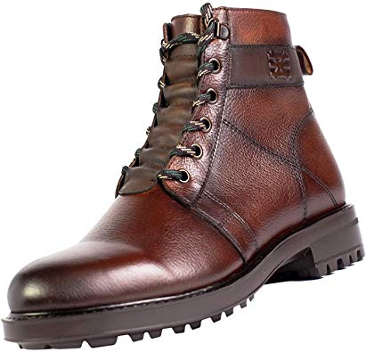 SABATTER Mens Leather Combat Boots - Hand Dyed Plain Toe Hiking Boot for Business Casual Winter with Extra Light Thick Rubber Sole and Memory Foam Insole for Full Foot and Back Support - Rosselvet