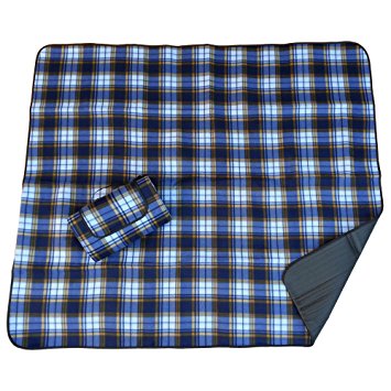 Picnic Blanket with Waterproof Padded Backing, Great for Outdoor, Beach, Camping and Travel, Fleece Surface, Classic Plaid Pattern, Foldable Into a Tote, Floor and Bed Protector for Baby