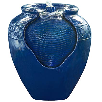 Peaktop YG0036AZ - Outdoor | Indoor Glazed Pot Floor Fountain w/LED light - Royal Blue