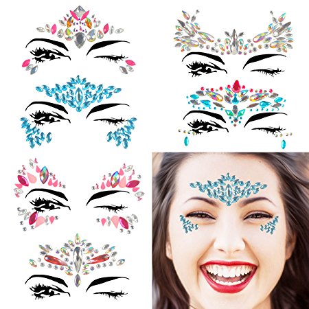 COKOHAPPY 6 Sets Rhinestone Mermaid Face Jewels Tattoo - BODY STICKERS Crystal Tears Gem Stones Bindi Temporary Stickers (Collection 3)