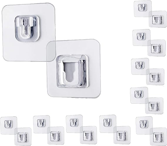 New Double Sided Adhesive Wall Hooks Utility Hooks,20 Pcs Double-Sided Adhesive Hooks 13.2lb(Max) Self Adhesive Hooks,Wall Hooks for Hanging Heavy Duty, Waterproof and Oil-Proof, More Space
