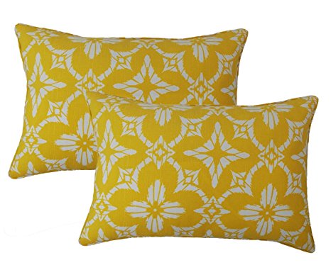 Fantasy Home Outdoor/Indoor Accent Throw Pillow Case, 14"X20", Set of 2 (Spiro Oblong-Mustard)