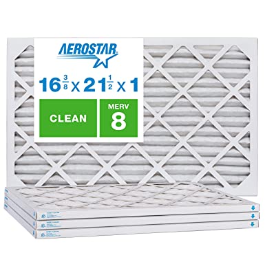 Aerostar Clean House 16 3/8x21 1/2x1 MERV 8 Pleated Air Filter, Made in The USA, 4-Pack, White