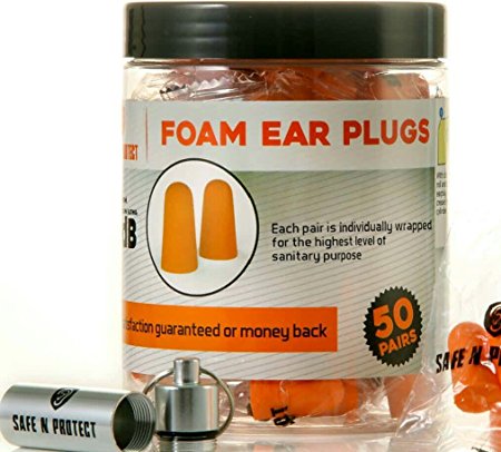 Safe N Protect EP0132 Noise Cancelling Ear Plugs , Hearing Protection Earplugs for Construction , Shooting or Sleep 32 dB , 50 Pairs