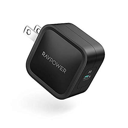 USB C Wall Charger, RAVPower 30W PD 3.0 [GaN Tech] Type-C Fast Charging Adapter with Folding Prong, Compatible with iPhone 11/Pro/Max, Galaxy S9 S8, MacBook Air/Ipad Pro (Black)