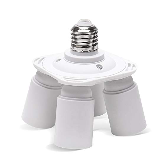 JACKYLED 4 in 1 Light Socket Splitter E26 E27 Socket Standard Light Bulbs Holder Converter Chandelier Socket