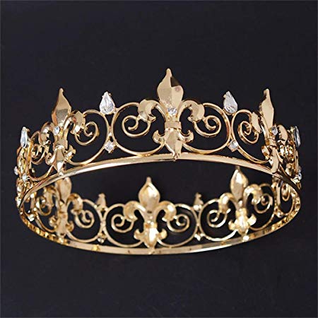 FUMUD Vintage Full Circle Gold Prom Accessories King quen Rhinestone Crown Round Crown Wedding Hair Accessories Tiara Headpiece Jewelry