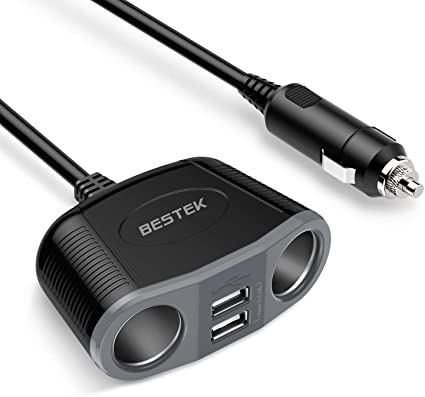 BESTEK Car Cigarette Lighter Adapter Socket Splitter 12V/24V with Dual USB Ports for iPhone iPad, Samsung, GPS, Dashcam, Radar Detector and More (Gray)